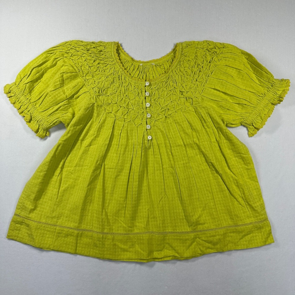 New Sundance Lodi Henley Top L/XL Chartreuse Cotton Boho Cottagecore Babydoll - Picture 2 of 10